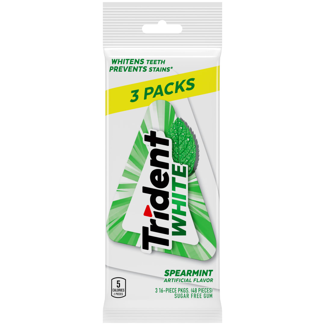 Trident White Sugar Free Chewing Gum Spearmint 48 pc MUP 3pk
