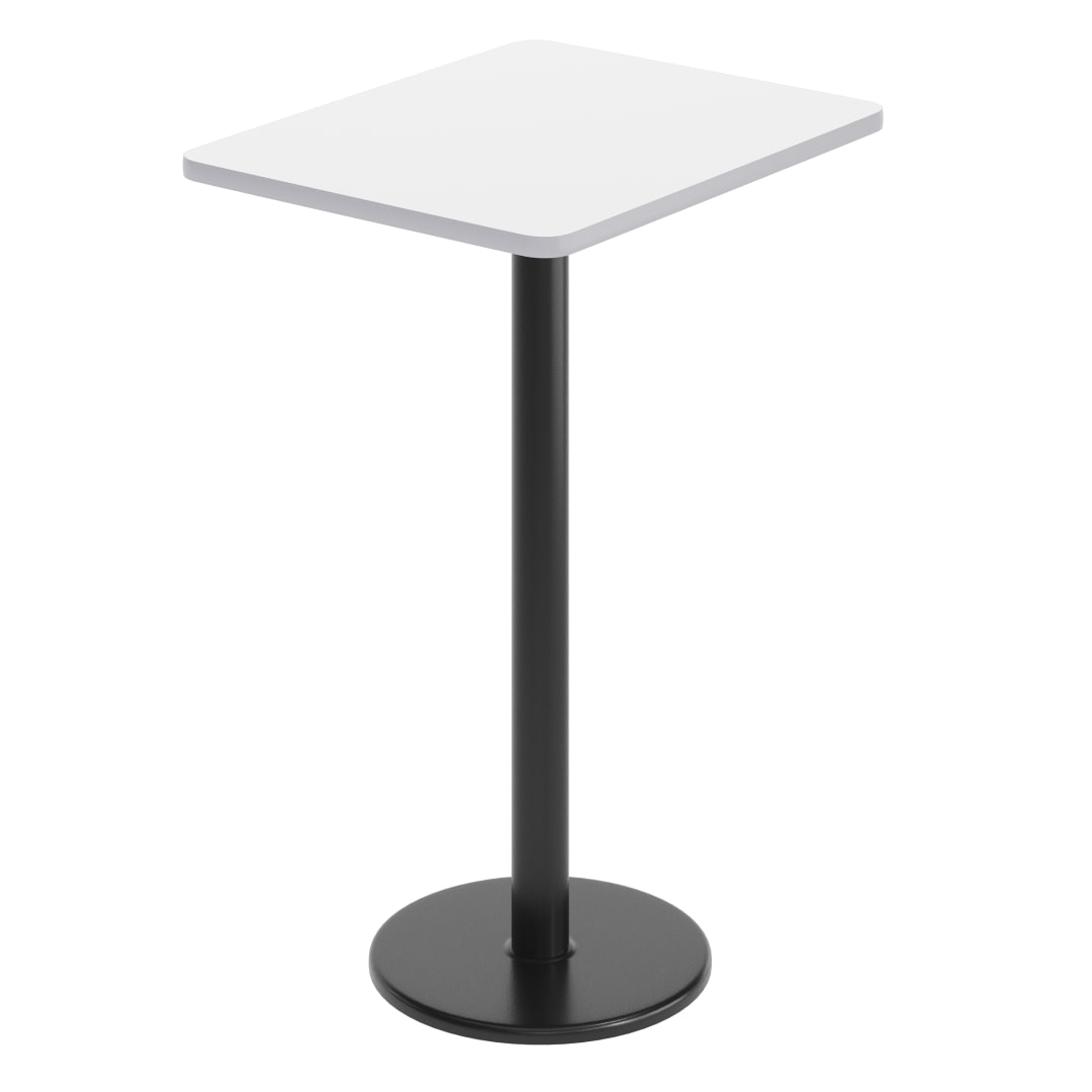 Stiles 24'' x 30'' White Rectangular Laminate Table Top with Black 18" Round Bar Height Table Base