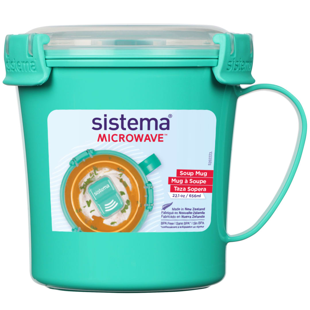 Sistema recipiente para sopa mediano para microondas | Recipiente para alimentos apto para microondas | 656 ml | Sin BPA | verde azulado