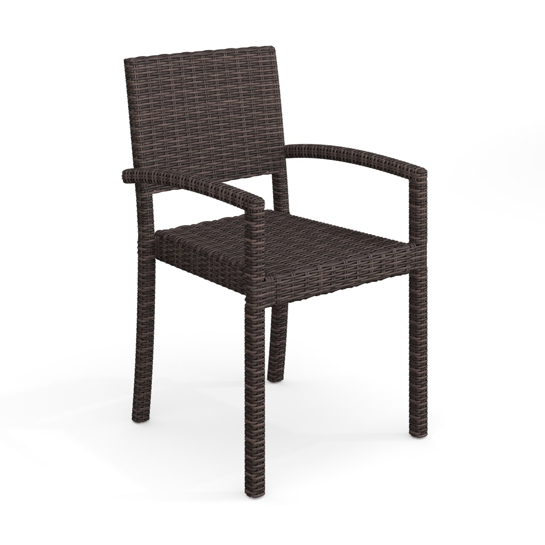 Bedford Indoor-Outdoor Stackable Patio Dining Armchair in Brown Rattan Wicker