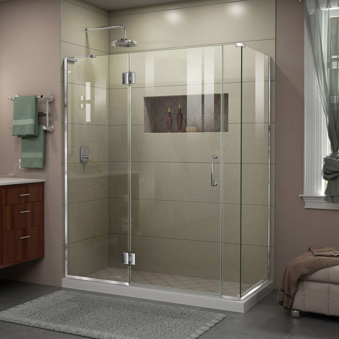 DreamLine Unidoor-X 57 1/2 inch W x 34 3/8 inch D x 72 inch H Frameless Hinged Shower Enclosure in Chrome