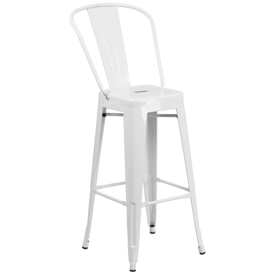 Kai Commercial Grade 30" High White Metal Indoor-Outdoor Barstool with Removable Back