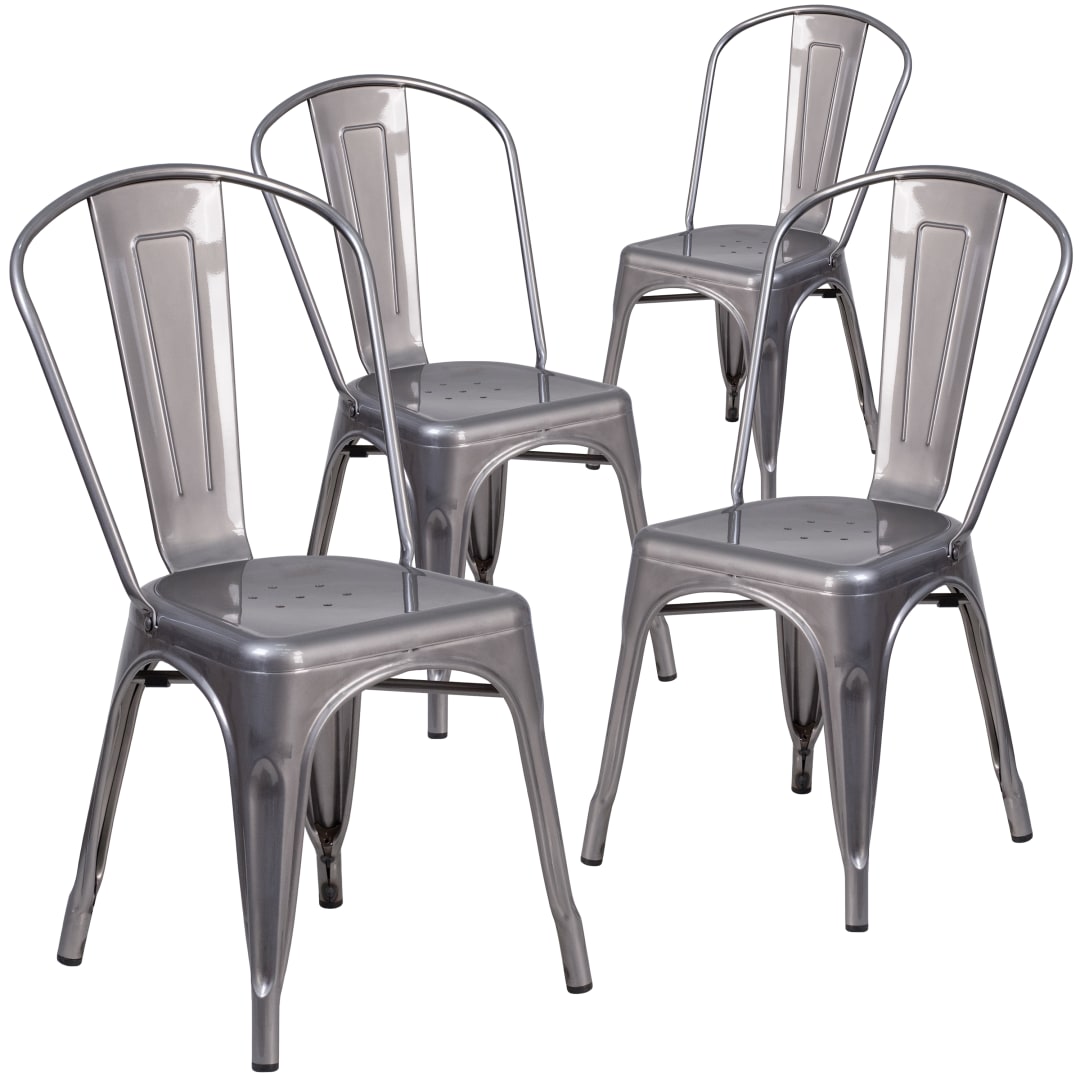 Lincoln 4 Pack Silver Antique Finish with Clear Coat Metal Indoor Stackable Chair