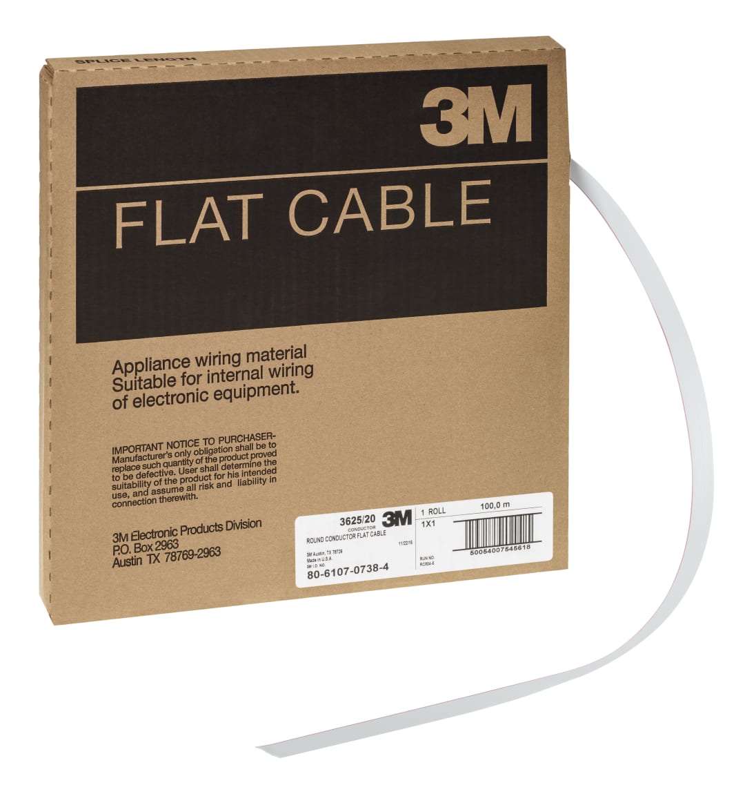 3M™ 3625/20, Flachbandkabel, 20-polig, 3625 Serie, Litzenleiter, 1,00 mm, Grau, 100 m/Rolle