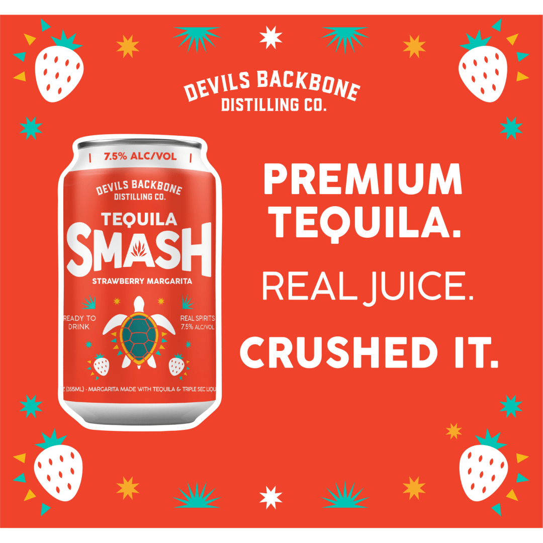 Devils Backbone Distilling Company Tequila Smash Strawberry Margarita 7.5%, 4PK 12oz Can