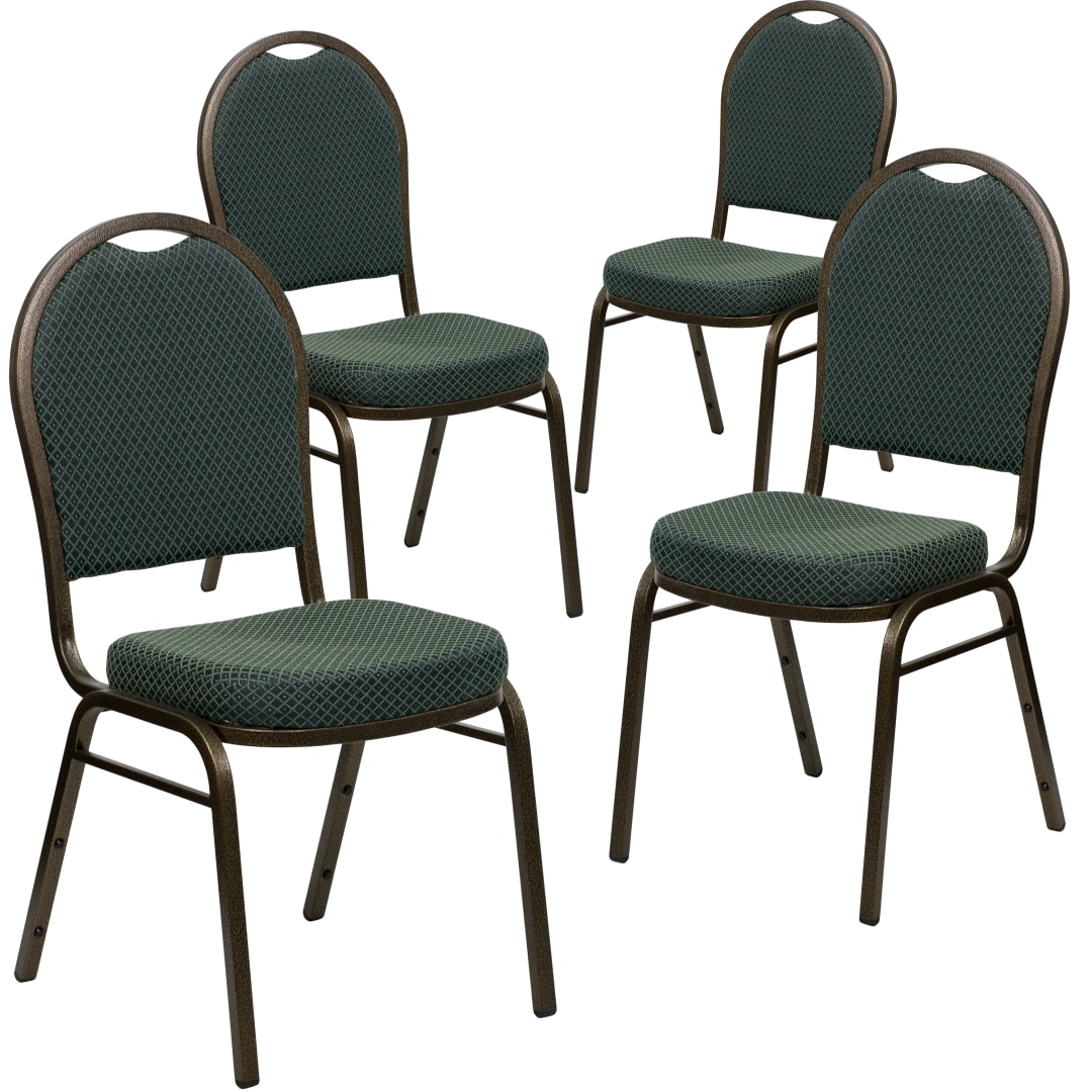 4 Pack HERCULES Series Dome Back Stacking Banquet Chair in Green Patterned Fabric - Gold Vein Frame