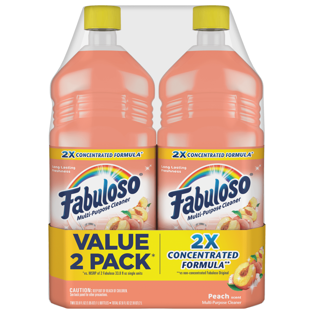Fabuloso 2X Multi-Purpose Cleaner, No Rinse Floor Cleaner, Long-Lasting Freshness, Peach Scent, 33.8 fl oz, 2PK