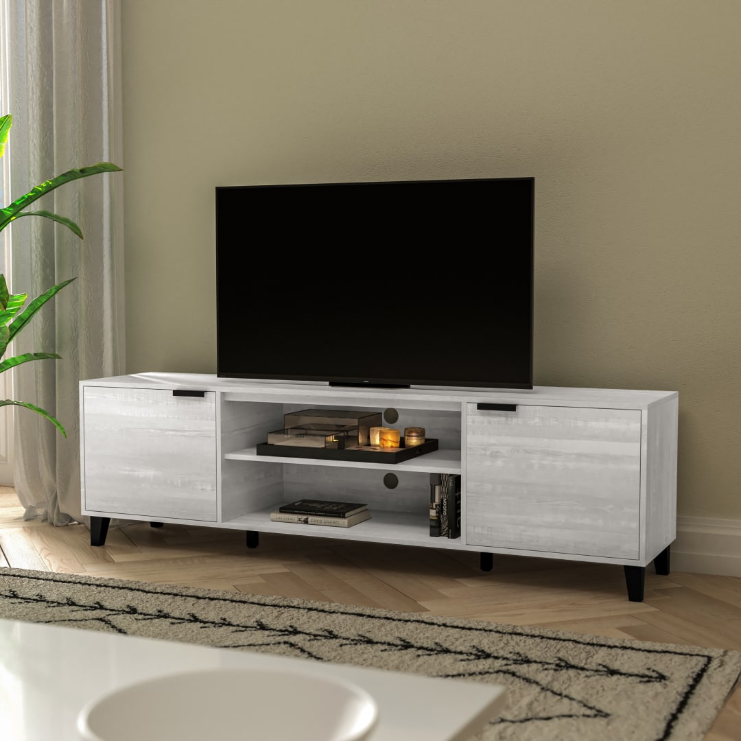 Nelson 70" Mid Century Modern TV Stand for up to 60" TV's with Adjustable Shelves and Dual Storage Compartments, Gray