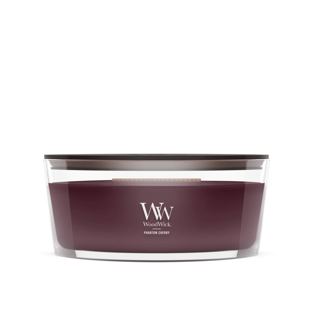 WoodWick® Phantom Cherry Scented Ellipse Candle, Crackles as it Burns, Up to 50 hrs burn time, Great for Gifting, 16oz