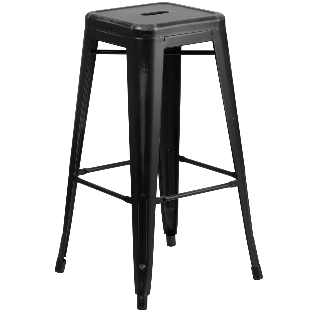 Kai Commercial Grade 30" High Backless Distressed Black Metal Indoor-Outdoor Barstool