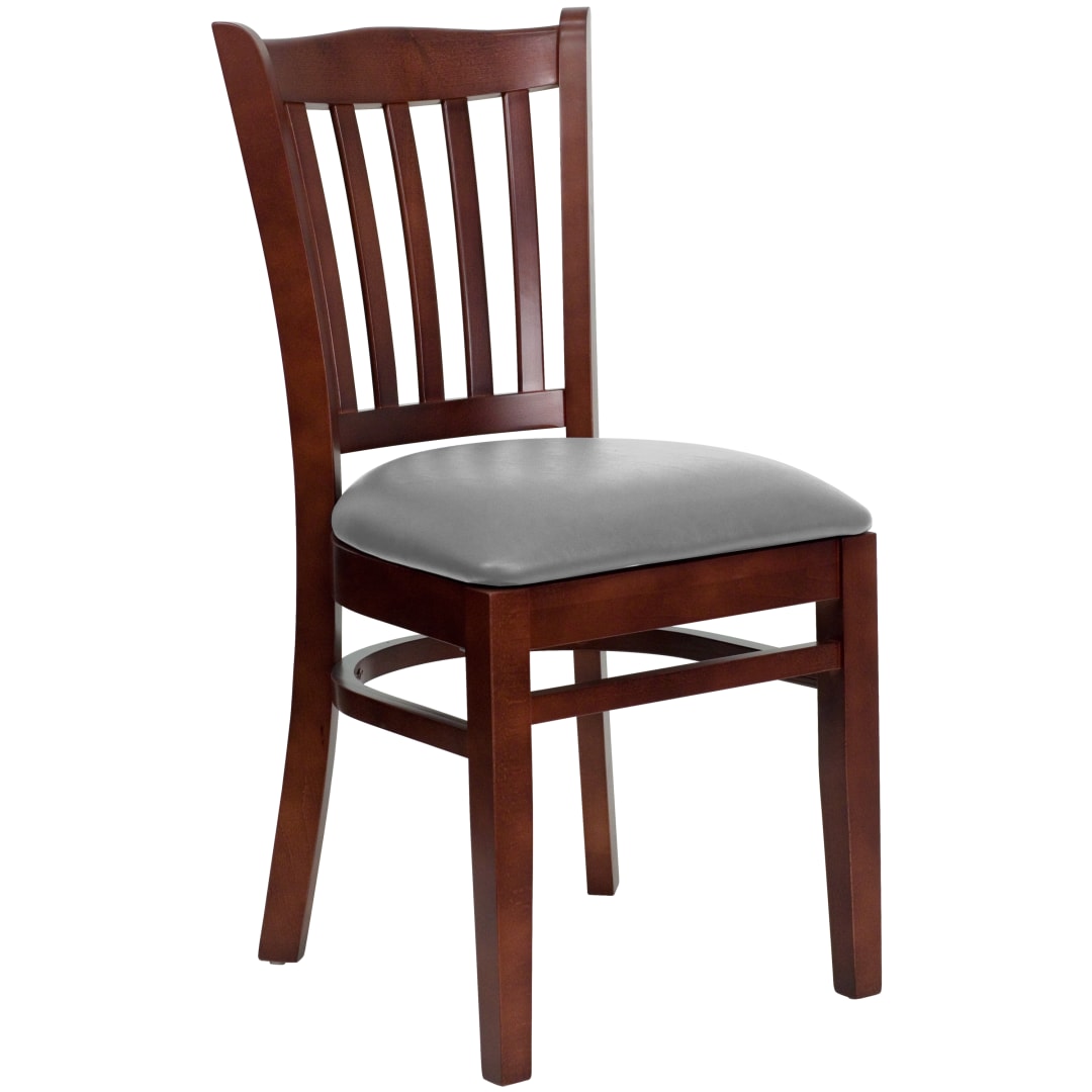 HERCULES Series Vertical Slat Back Mahogany Wood Restaurant Chair - Custom Upholstered Seat