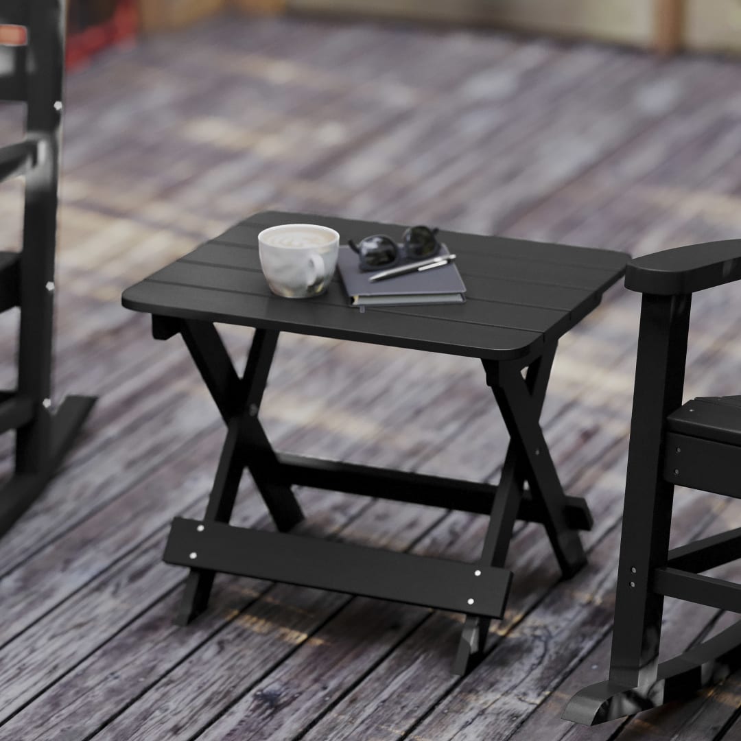 Halifax Outdoor Folding Side Table, Portable All-Weather HDPE Adirondack Side Table in Black