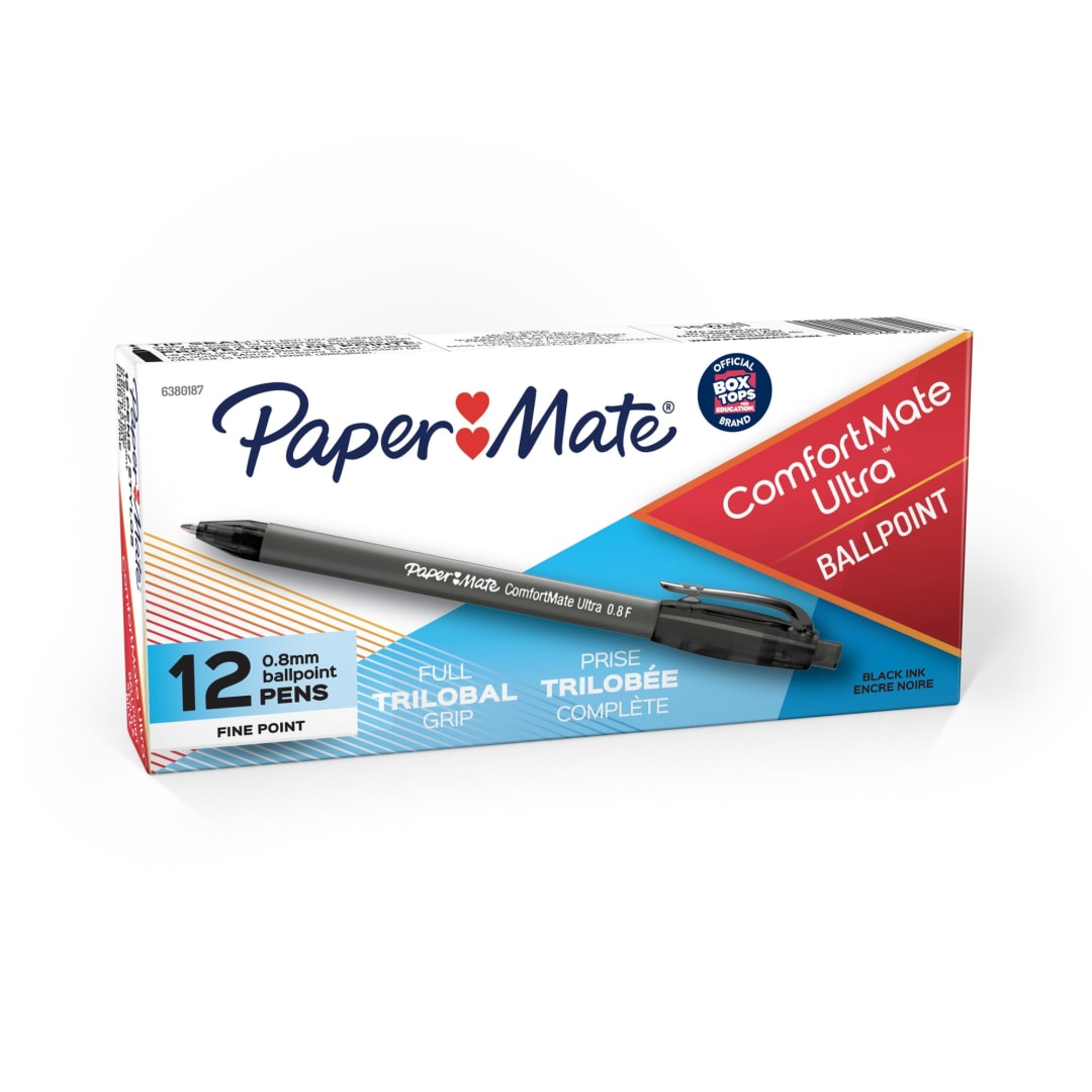 Paper Mate® ComfortMate® Retractable Ballpoint Pen, Fine Point 0.7 mm, Black, 12/pk