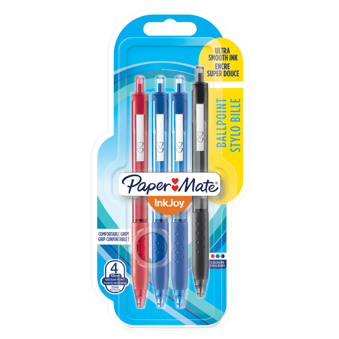 Paper Mate InkJoy 300RT bolígrafo retráctil | punta mediana (1,0 mm) | tinta negraazul y roja | paquete de 4
