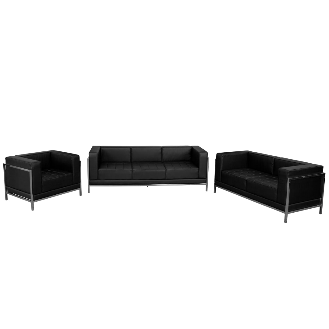 HERCULES Imagination Series Black LeatherSoft 3 Piece Sofa Set with Ganging Clips