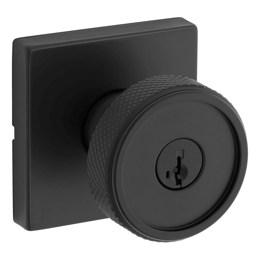 Raya Keyed Entry Doorknob with Square Rosette in Matte Black