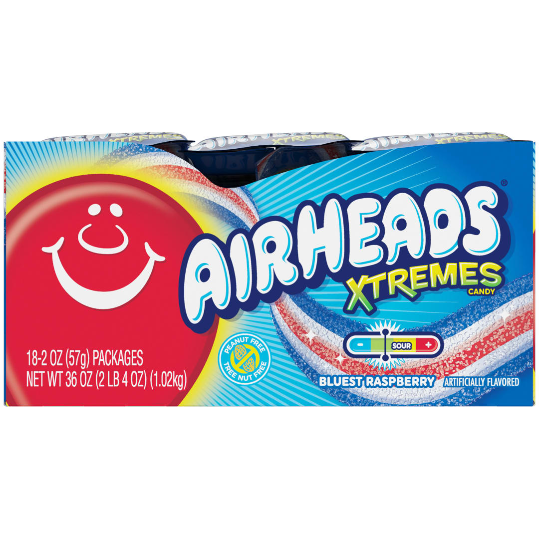 Airheads Xtremes Belts Bluest Raspberry 2 oz Trays - 18 Pack
