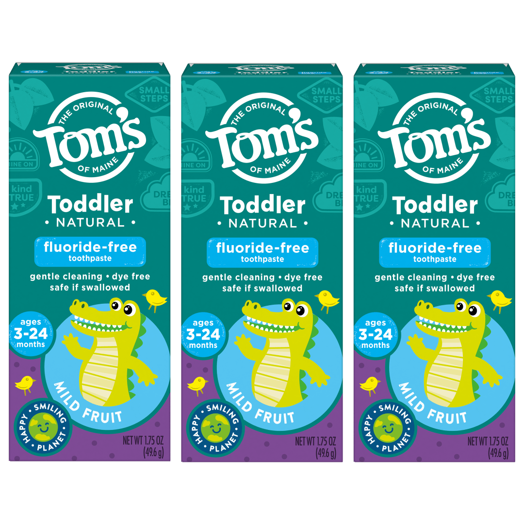 Tom's of Maine Fluoride-Free Toddler Training Toothpaste, Kids Toothpaste, Toddler Toothpaste, Mild Fruit, 1.75 Ounce, 3-Pack