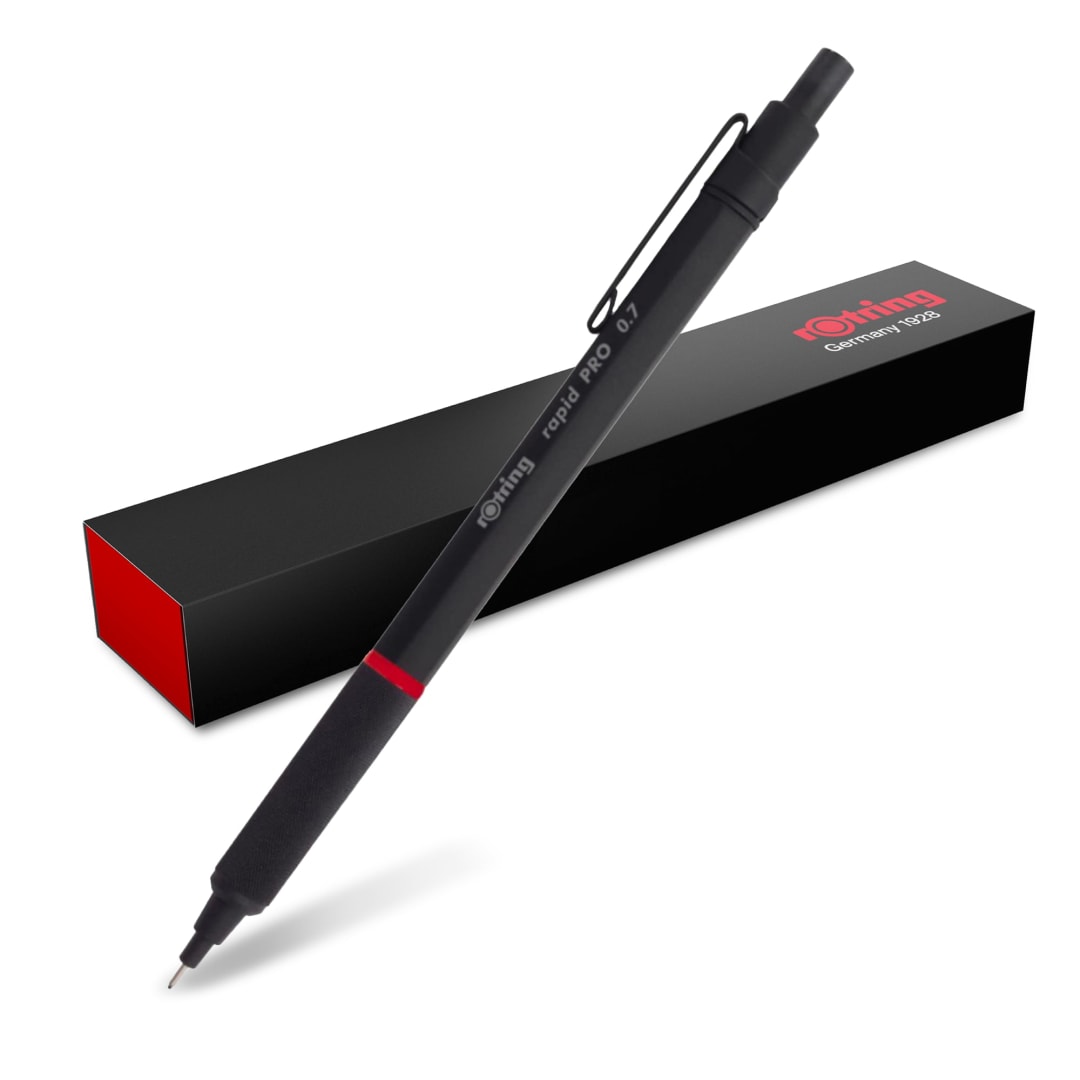 rOtring Rapid Pro Mechanical Pencil | HB 0.7 mm Lead Propelling Pencil | Reduced Lead Breakage | Matte Black Full-Metal Barrel