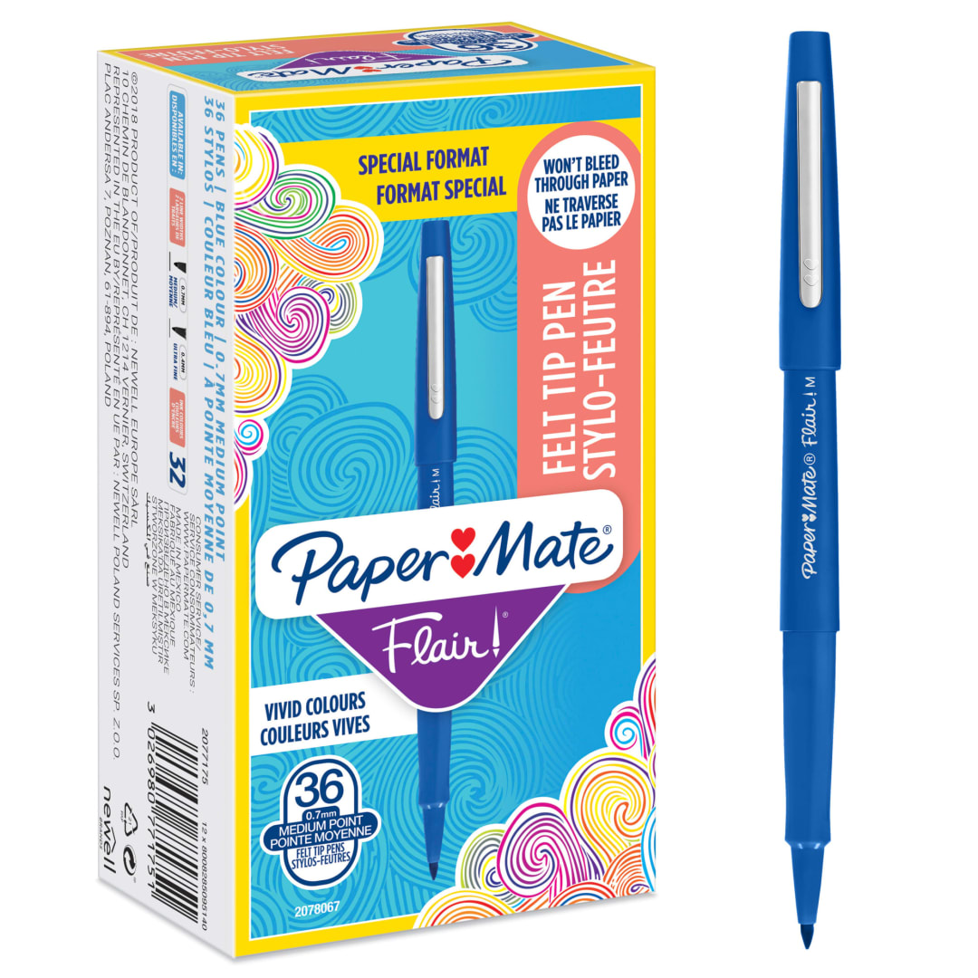 Paper Mate® Flair Felt Tip Pens | Medium Point (0.7mm) | Blue | 36 Count