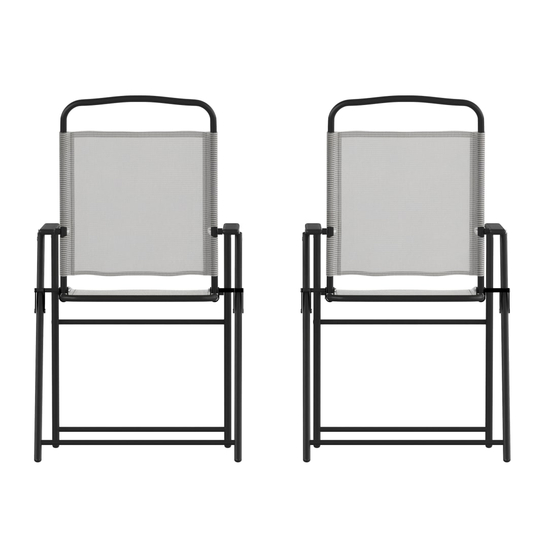 Set of 2 Mystic Folding Patio Sling Chairs, Outdoor Textilene Lawn Chairs with Armrests in Gray