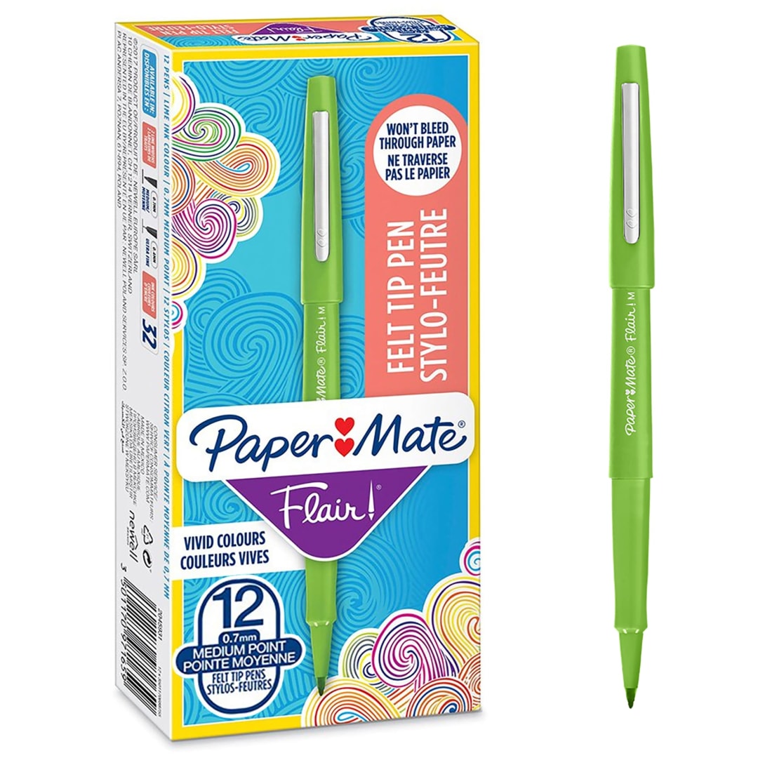 Paper Mate® Flair Felt Tip Pens | Medium Point (0.7mm) | Lime | 12 Count