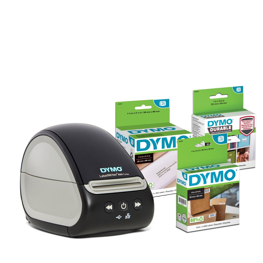 DYMO LabelWriter 550 Turbo Label Printer Bundle, Label Maker with Direct Thermal Printing, Automatic Label Recognition, Includes Address Label, Multipurpose Label, and Durable Multipurpose Label