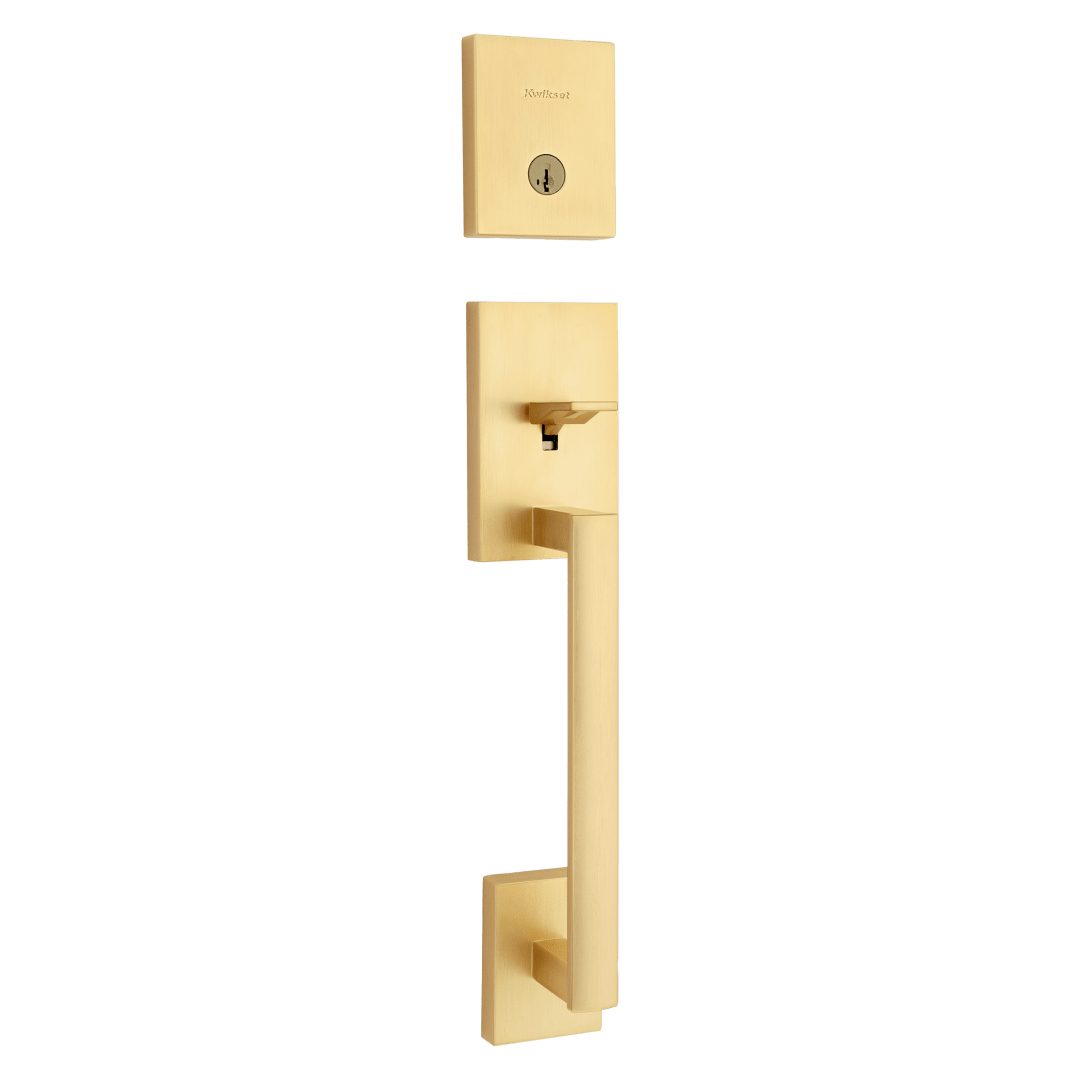San Clemente Single Cylinder Low Profile Exterior Only Handleset featuring SmartKey Security™ in Satin Brass