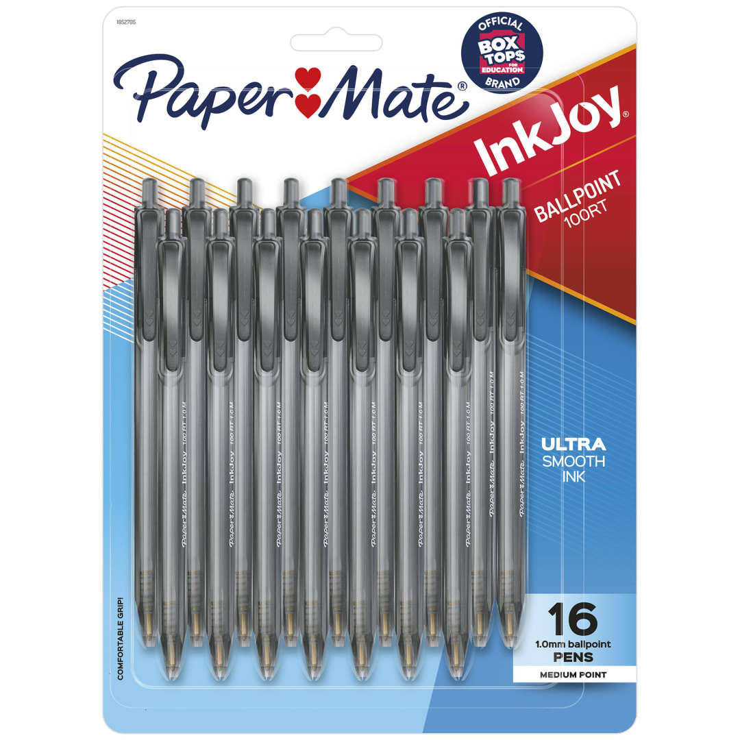 Paper Mate® InkJoy® 100RT Retractable Ballpoint Pens, Medium Point (1.0mm), Black, 16 Count
