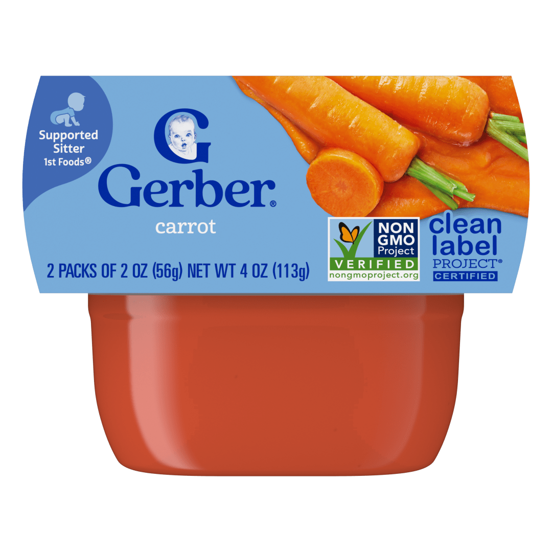 Gerber Stage 1 Baby Food, Carrot Puree Tubs, Baby Puree, 2PK