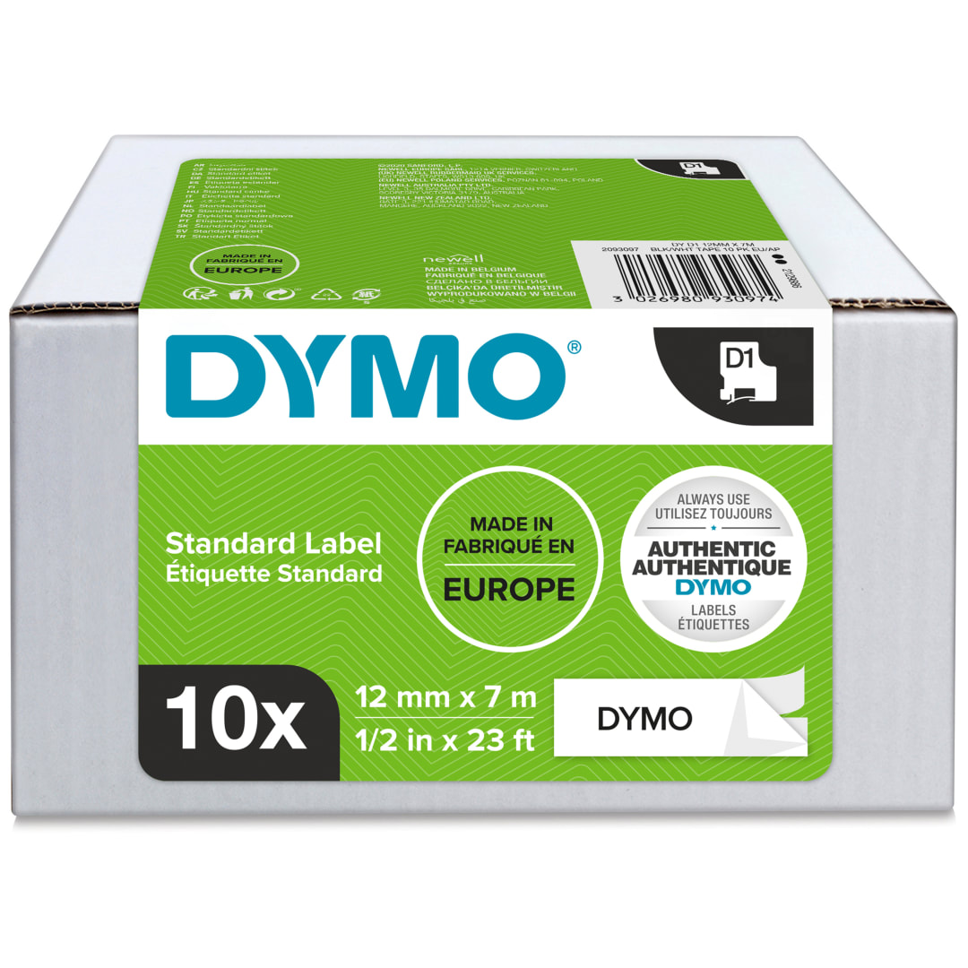 DYMO D1 BK/WHI 12MMX7M 10 PK