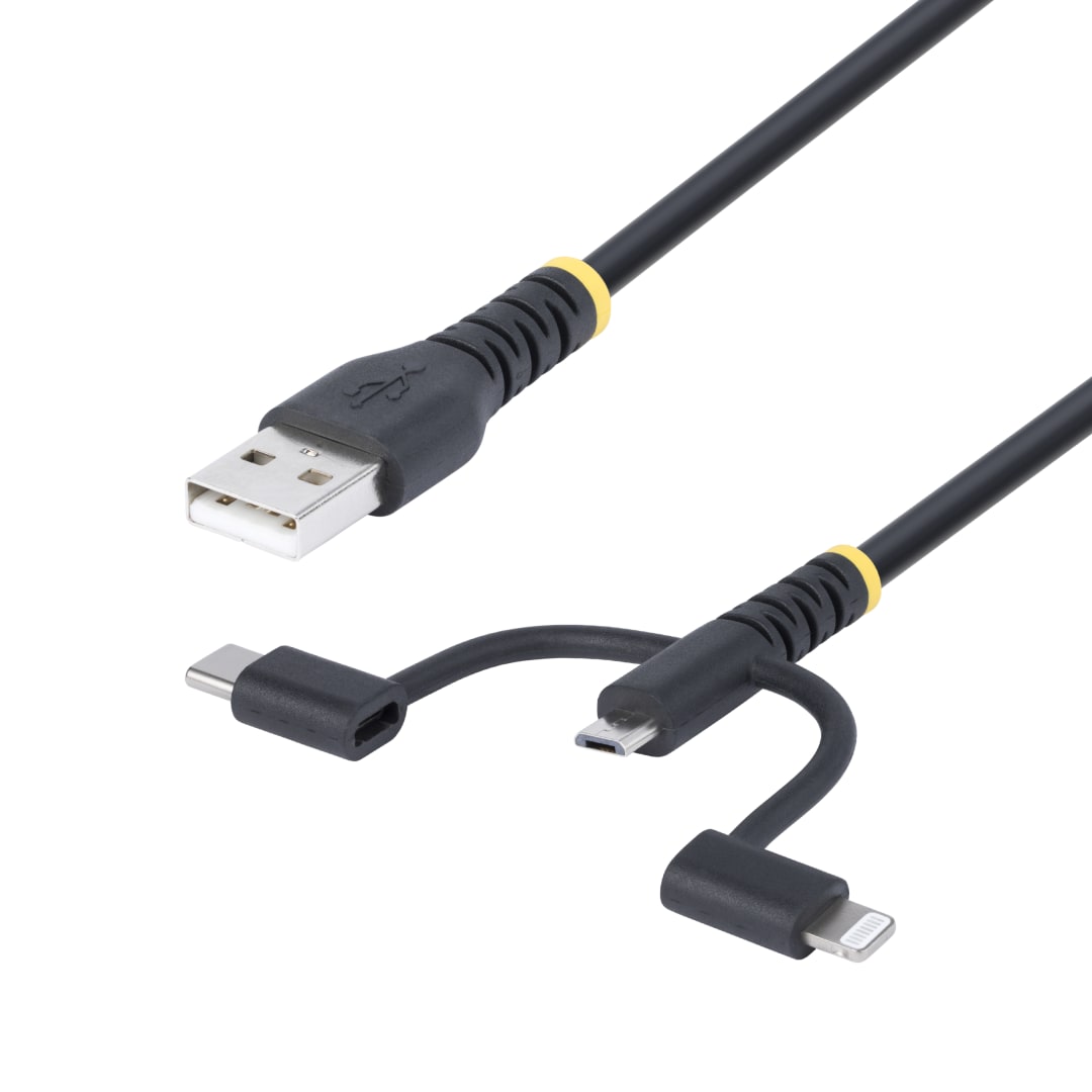 Rugged 3-in-1 USB Charge Cable - USB-A to Lightning, Micro-U