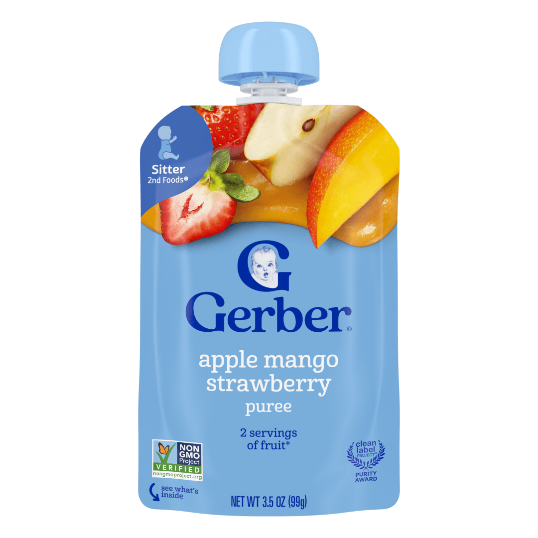 Gerber Stage 2 Baby Food, Apple Mango Strawberry Puree Pouch