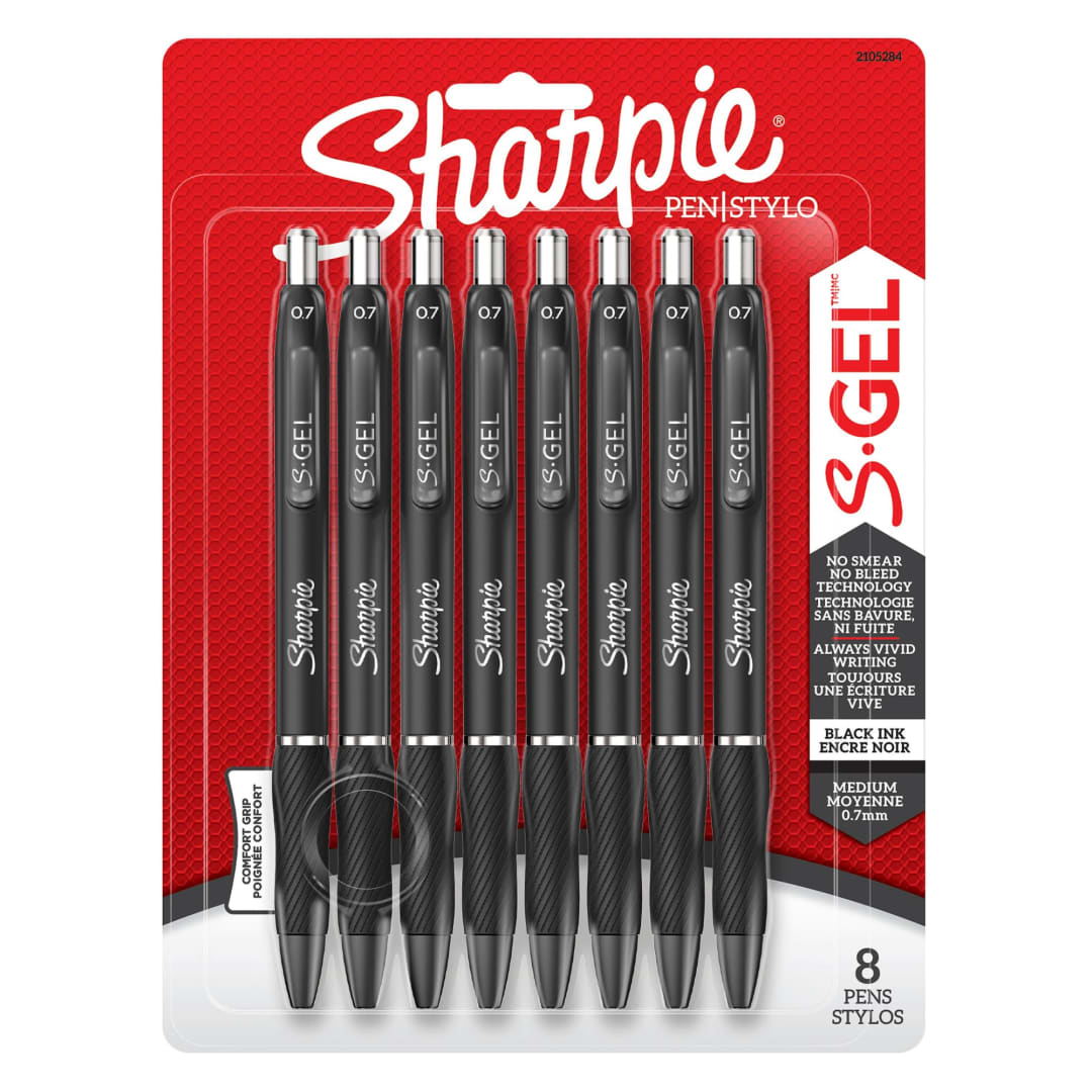 Sharpie® S-Gel, Gel Pens, Medium Point (0.7mm), Black Gel Ink Pens, 8 Count