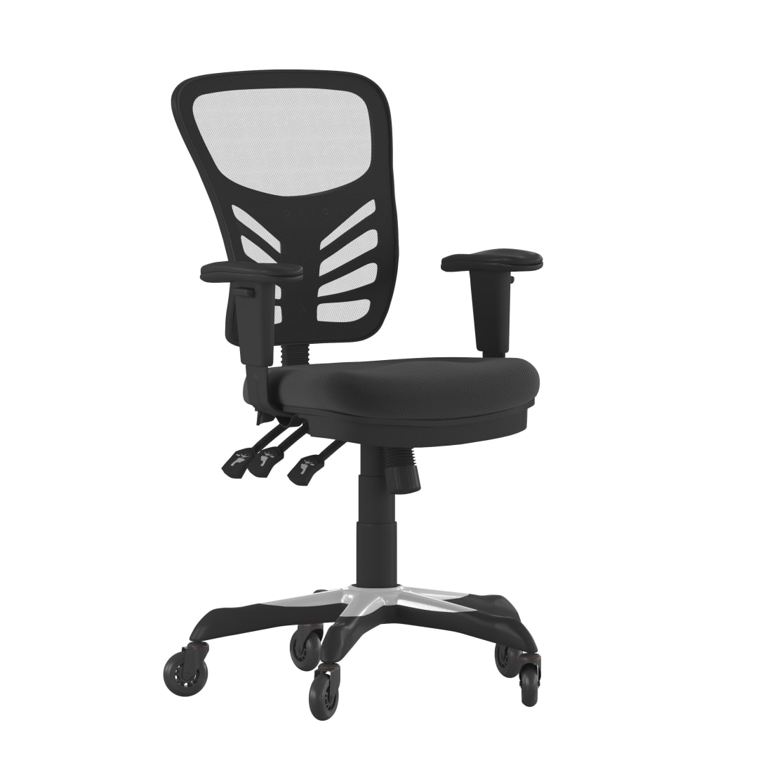 Nicholas Mid-Back Black Mesh Multifunction Executive Swivel Ergonomic Office Chair with Adjustable Arms and Transparent Roller Wheels