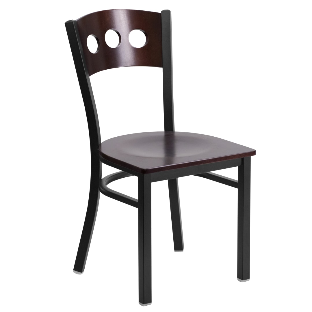 HERCULES Series Black 3 Circle Back Metal Restaurant Chair - Walnut Wood Back &amp; Seat