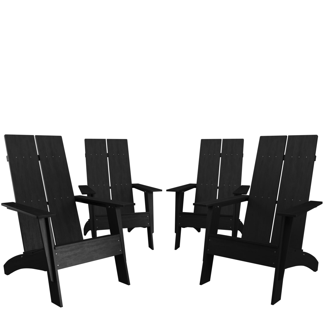 Set of 4 Sawyer Modern All-Weather Poly Resin Wood Adirondack Chairs in Black