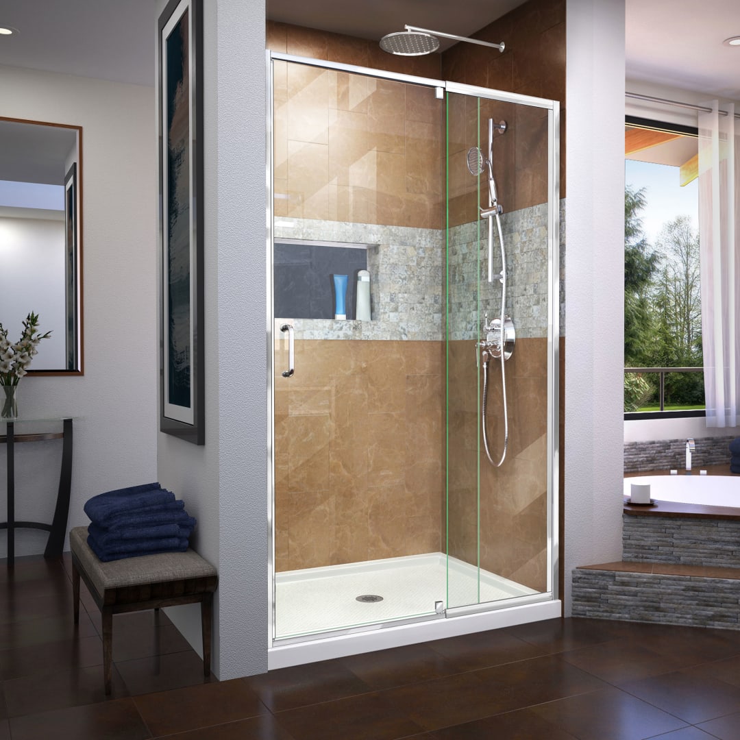 DreamLine Flex 44 - 48 inch W x 72 inch H Semi-Frameless Pivot Shower Door in Chrome