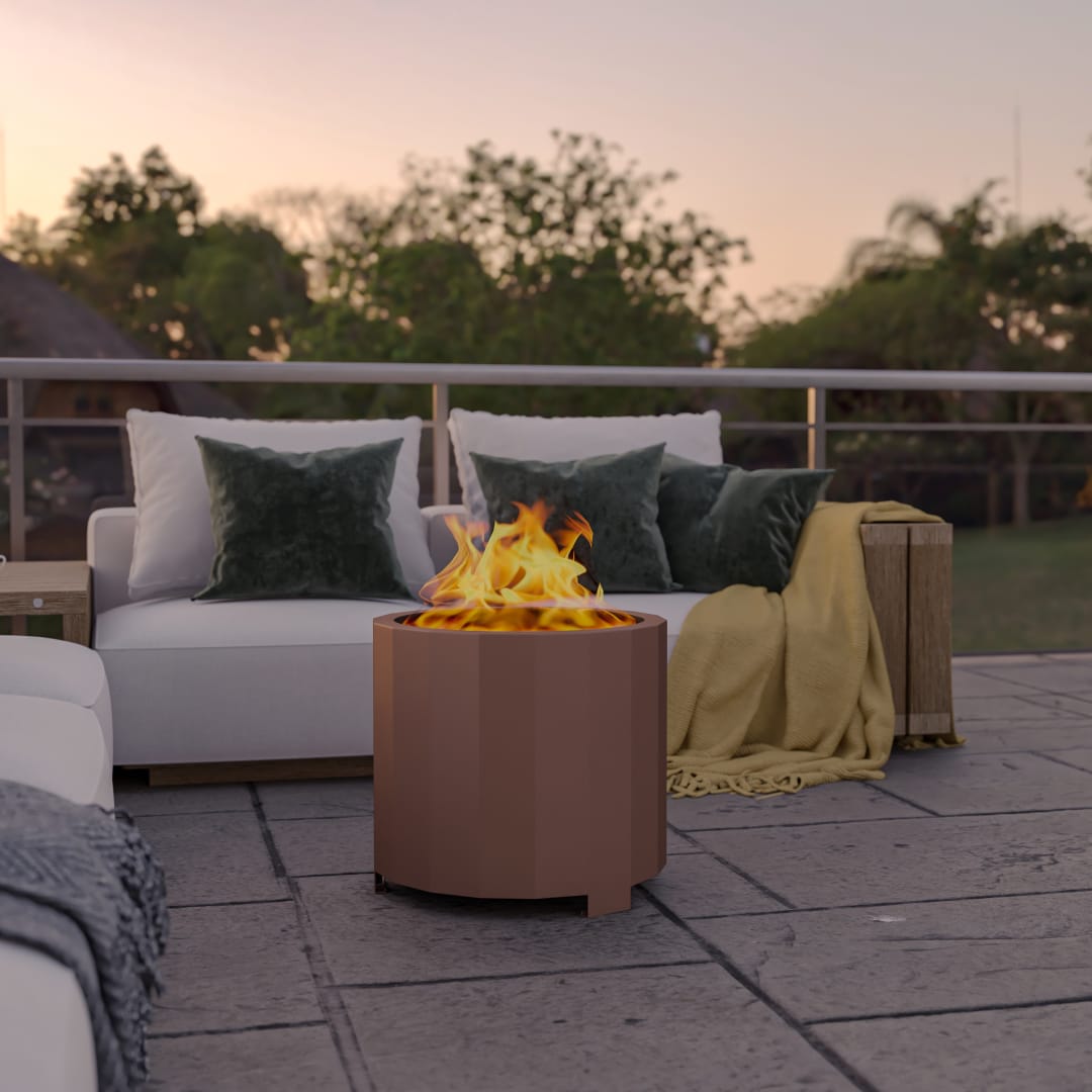 Titus Commercial Grade 19.5 inch Smokeless Outdoor Firepit, Natural Wood Burning Portable Fire Pit With Water-Resistant Cover, Bronze