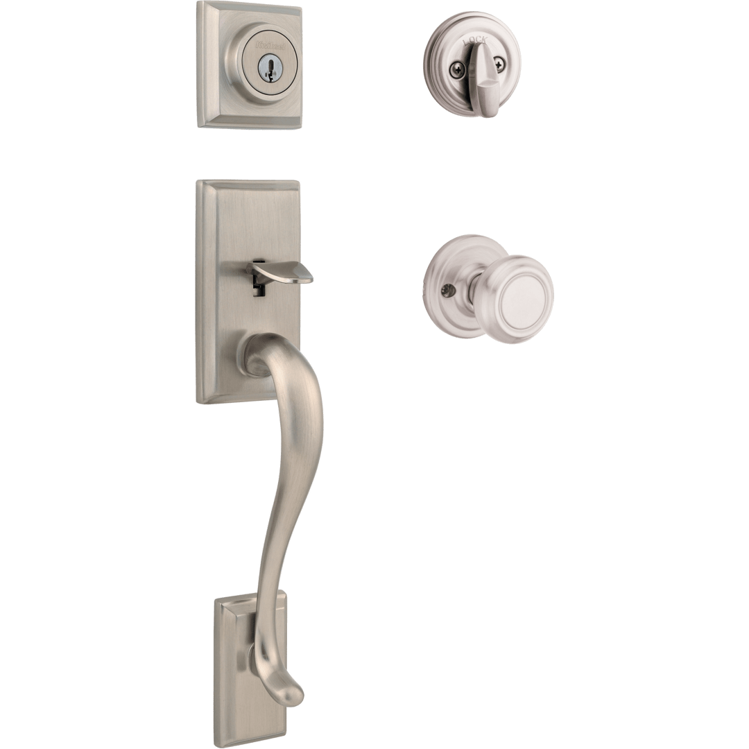 Hawthorne Single Cylinder Handleset w/Cameron Knob featuring SmartKey Security™ in Satin Nickel