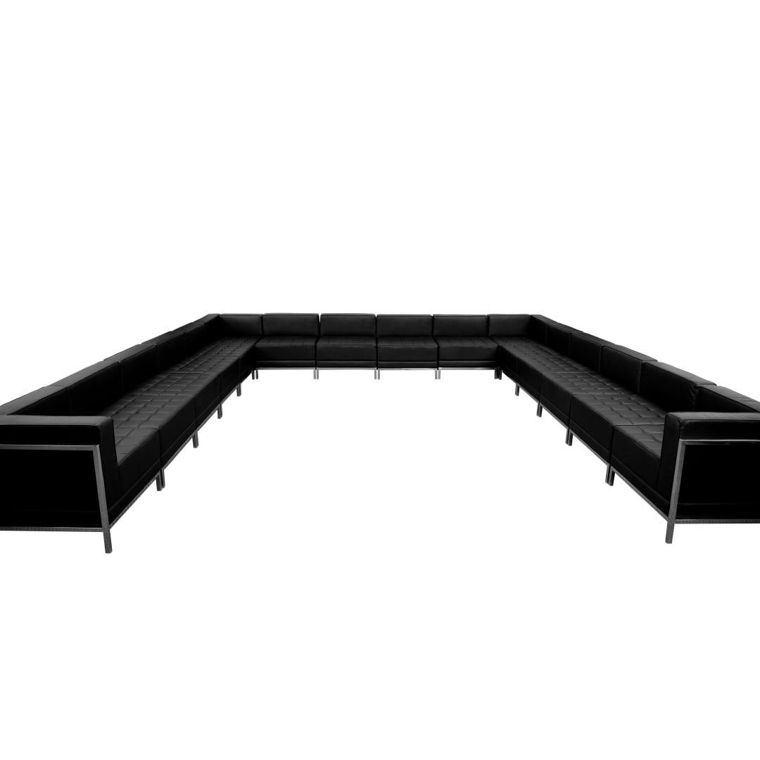 HERCULES Imagination Series Black LeatherSoft U-Shape Sectional Configuration with Ganging Clips, 16 Pieces
