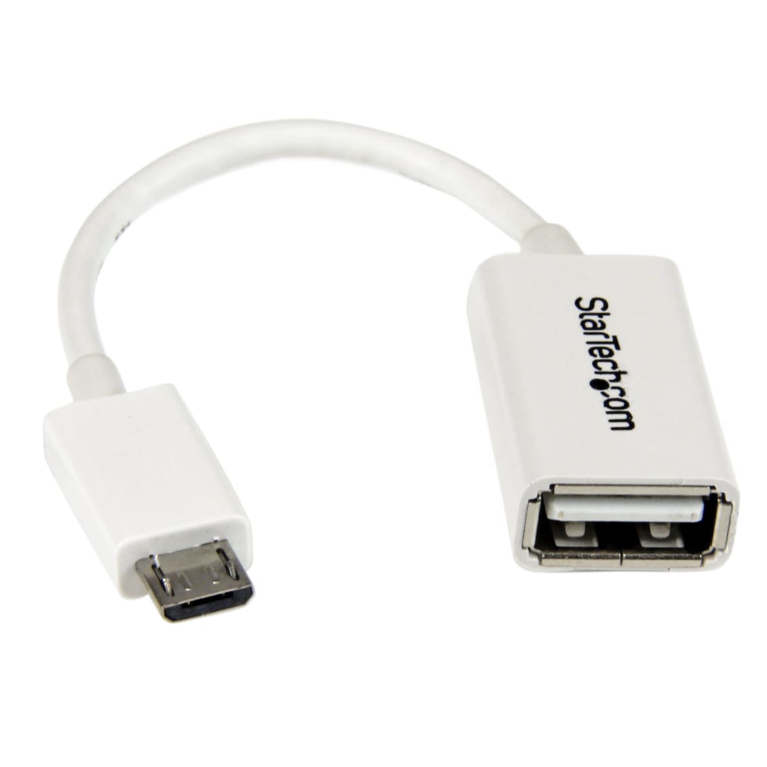 White 5in Micro USB to USB OTG Host Adapter M F