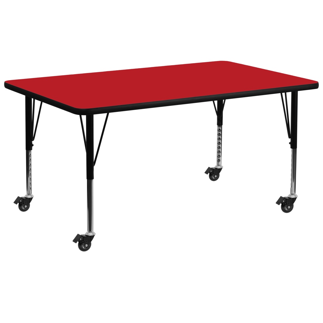 Wren Mobile 30''W x 72''L Rectangular Red HP Laminate Activity Table - Height Adjustable Short Legs