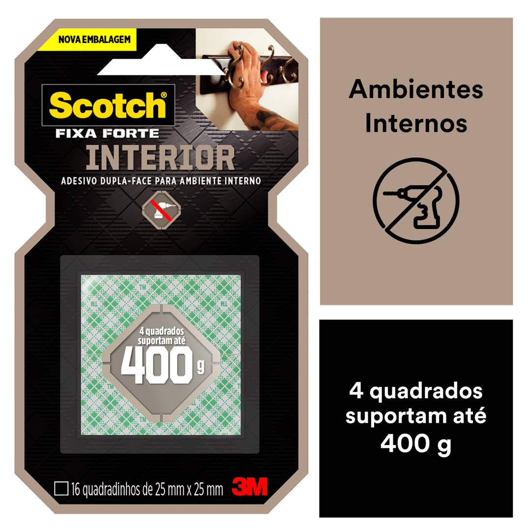 Fita Dupla Face 3M™ Scotch® Fixa Forte, Interiores, Espuma, 16 Quadradinhos, 25mm x 25 mm