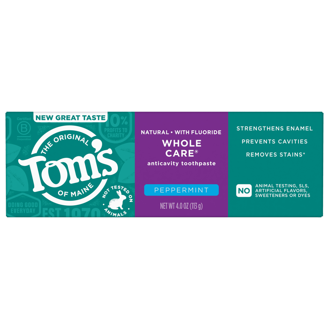 Tom's of Maine Whole Care Natural Toothpaste with Fluoride, Peppermint, 4 oz. 3-Pack