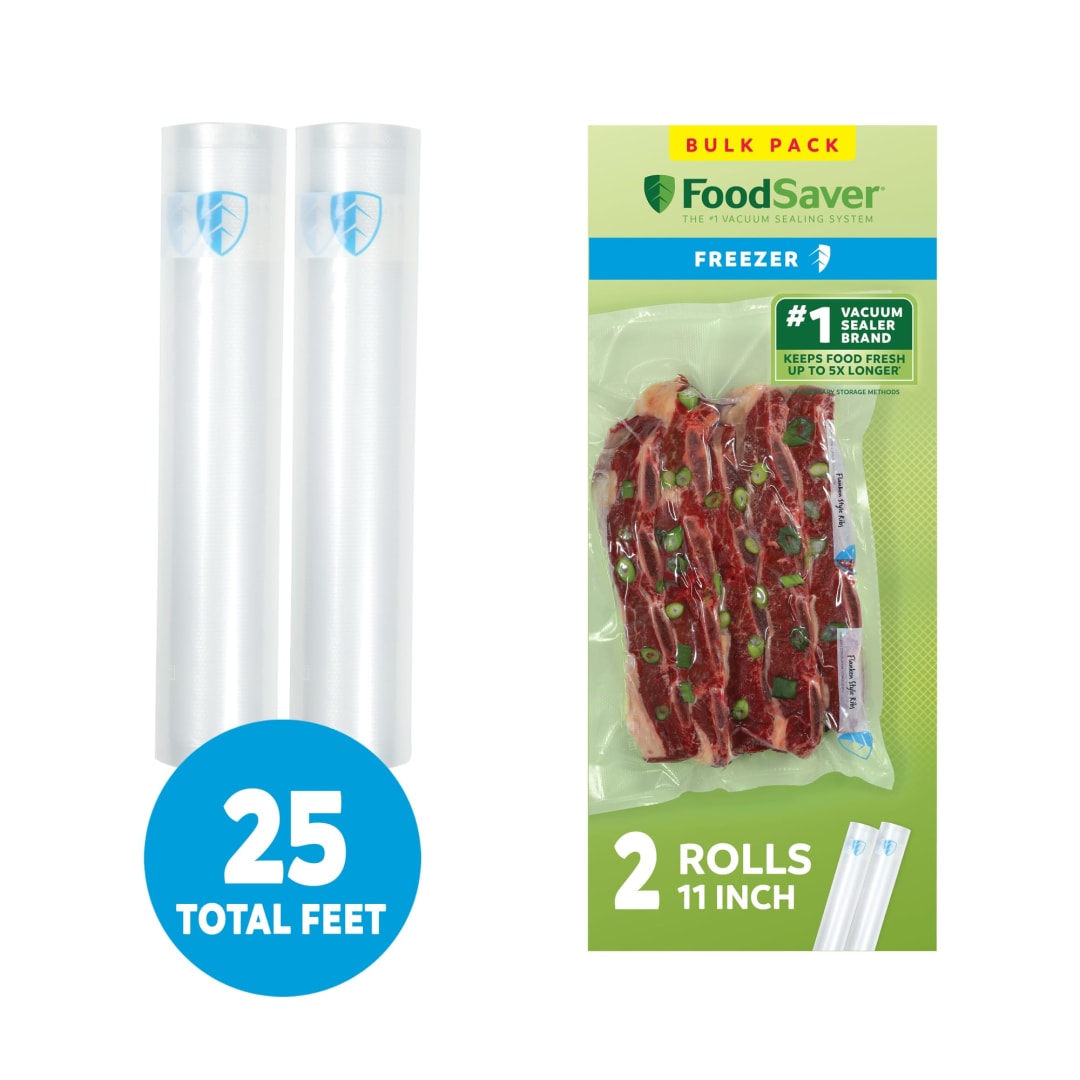 FoodSaver Vacuum Sealer Rolls, 2 Pack 11" x 12.5' Rolls, BPA-Free Custom Size Freezer Bags for Food Storage, Sous Vide, and Meal Prep