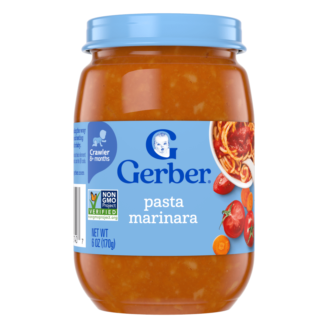 Gerber Stage 3 Baby Food, Pasta Marinara Jar, Baby Pasta, Non-GMO, Puree Jars Glass