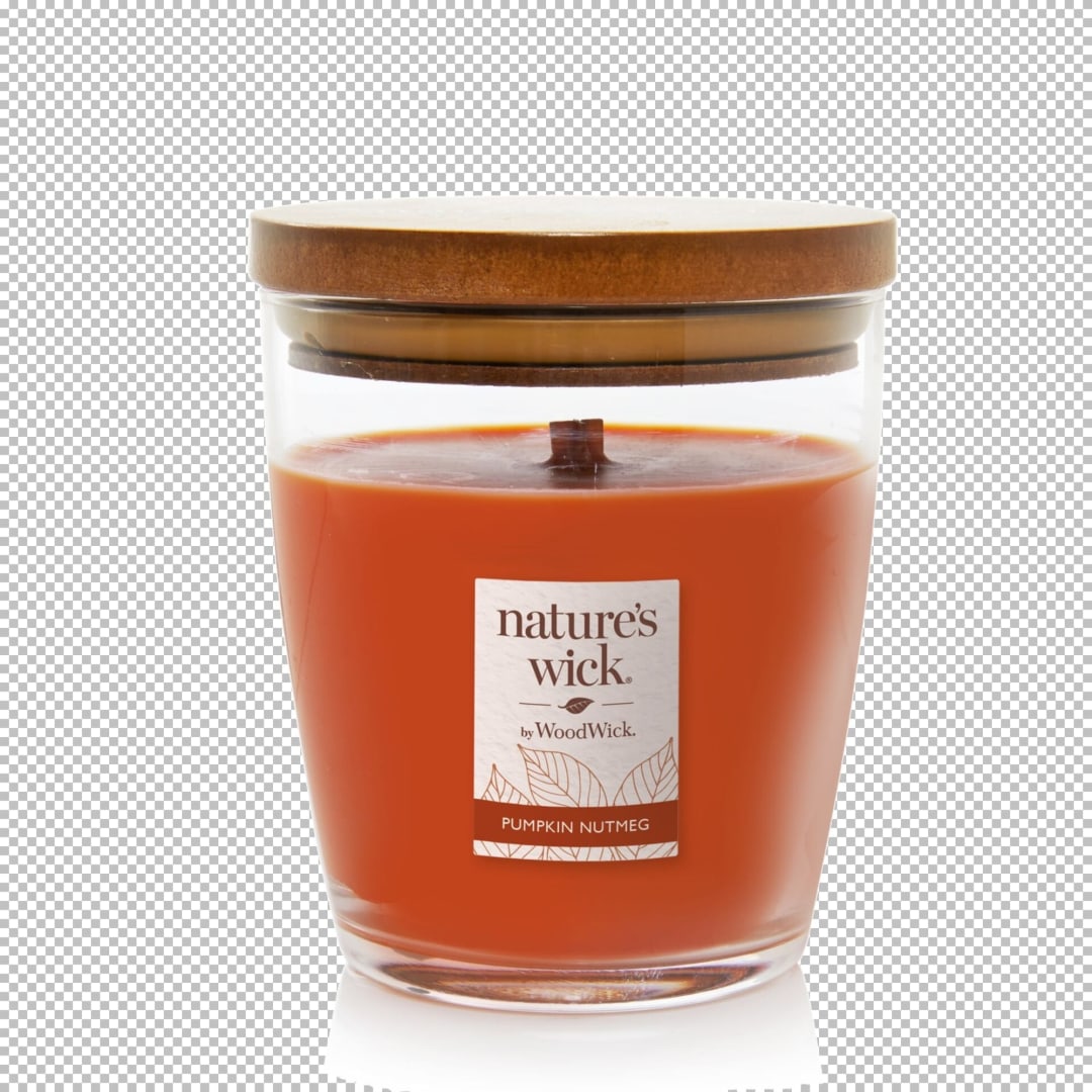 WoodWick® Nature's Wick Pumpkin Nutmeg Scented Candle, 10oz with Wooden Lid, Crackles at it Burns, Fall