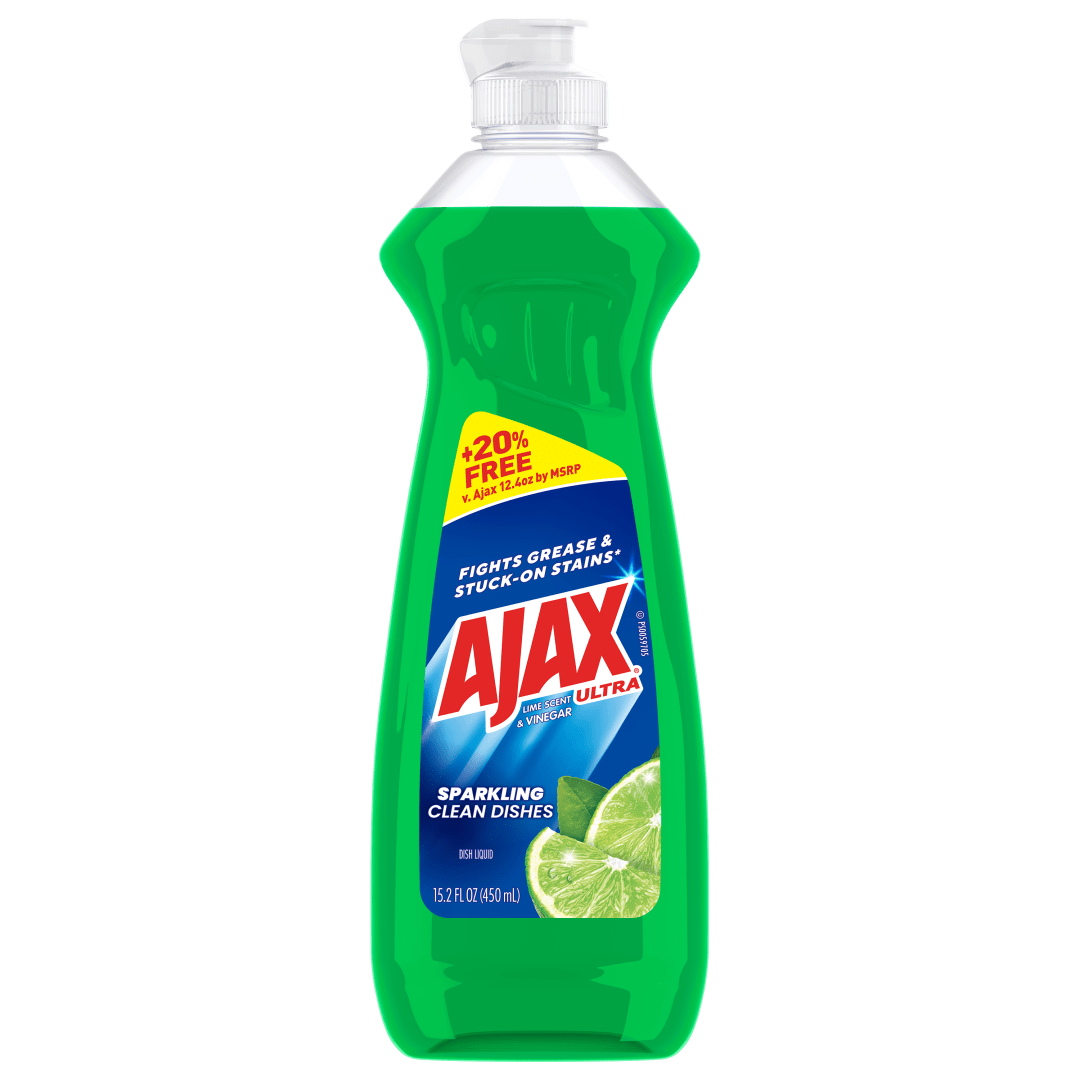 Ajax Ultra Liquid Dish Soap Vinegar and Lime Scent, Sparkling Clean Dishes, 15.2 oz Bottle