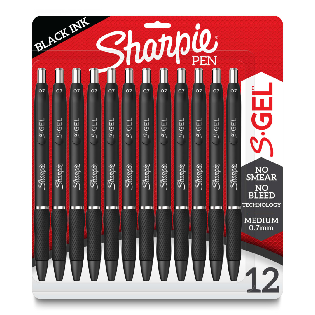 Sharpie® S-Gel, Gel Pens, Medium Point (0.7mm), Black Ink Gel Pen, 12 Count